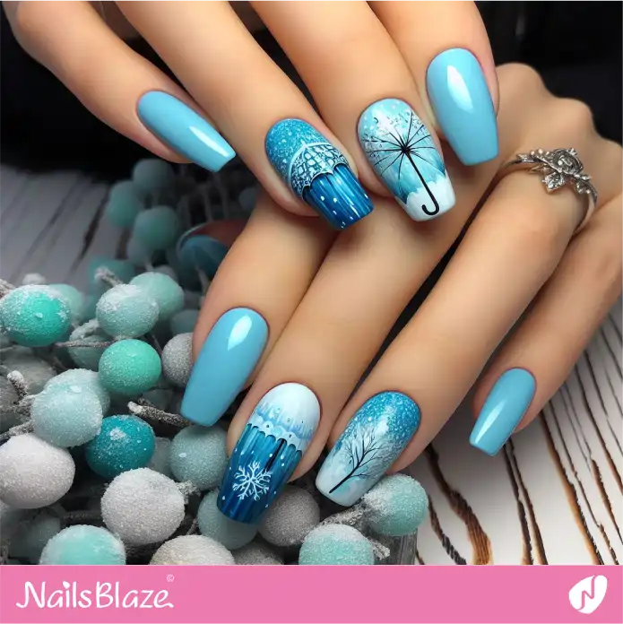 Snowy Day Watercolor Umbrella Nails | Paint Nail Art - NB2228